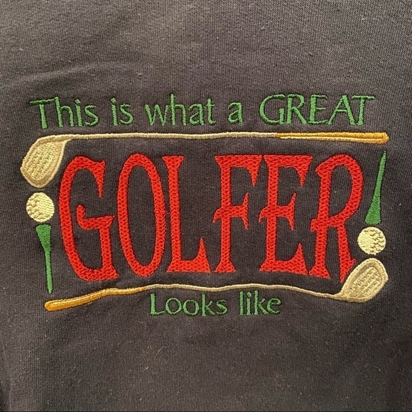 Vintage MC SPORT ‘This Is What A GREAT GOLFER Looks Like’ Navy Sweatshirt-Medium - Picture 3 of 6